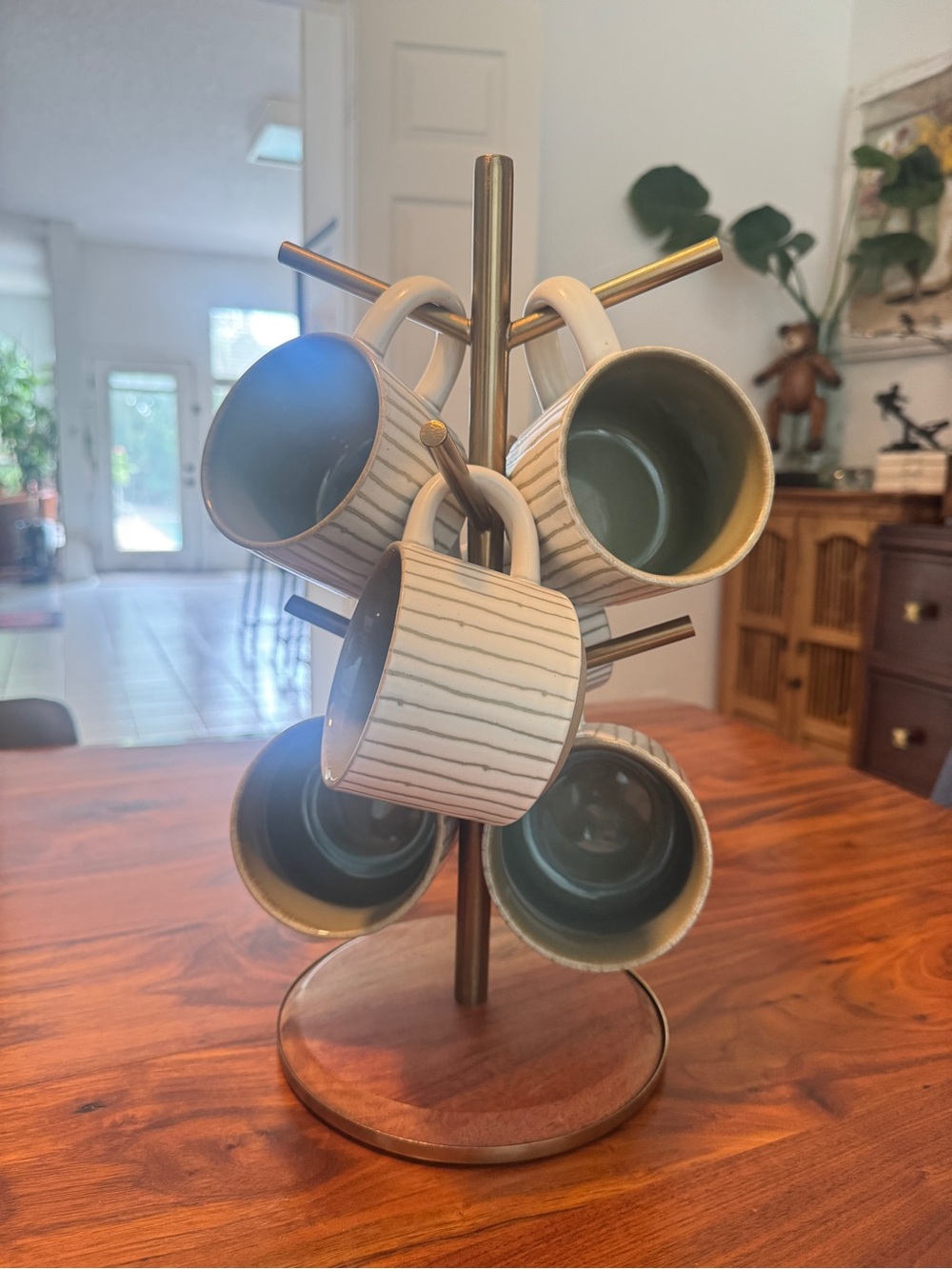 Hearth & Hand with Magnolia Brass & Wood Mug Tree Wooden Stand for 6 Mugs